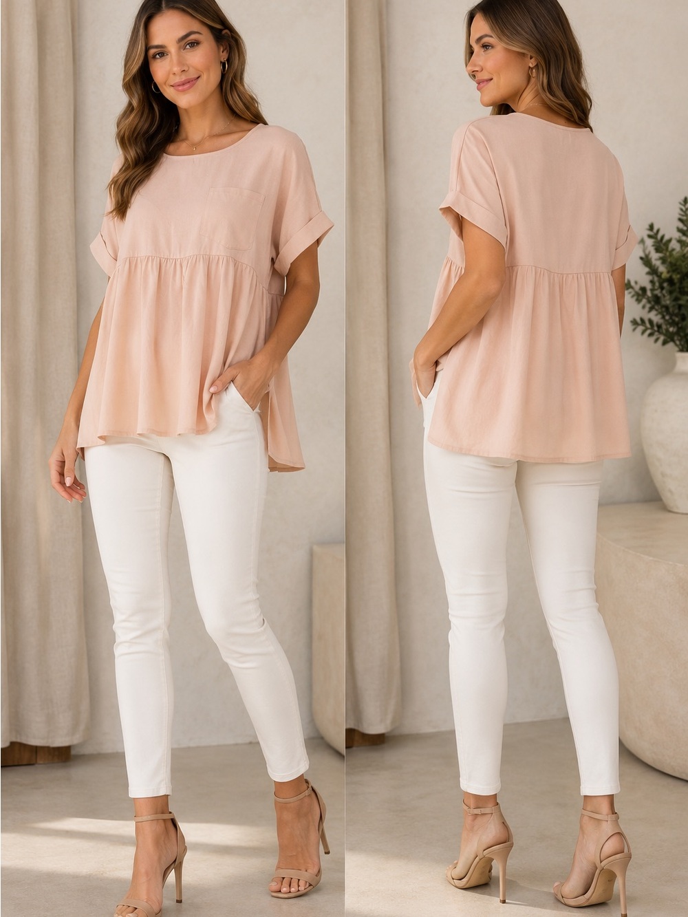 Exlura Blush Oversized Large Short Sleeve Top